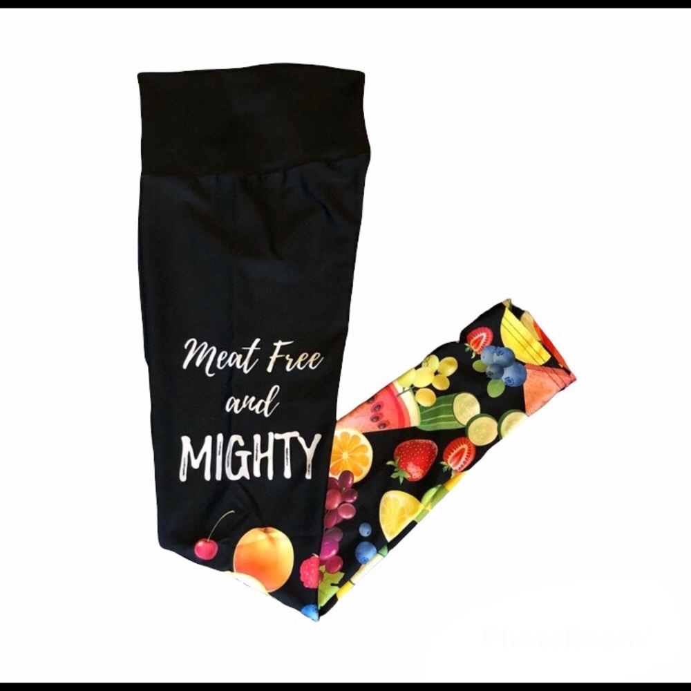 black vegan fruit leggings, XS/S